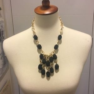 Boho gold & black faceted bead statement necklace